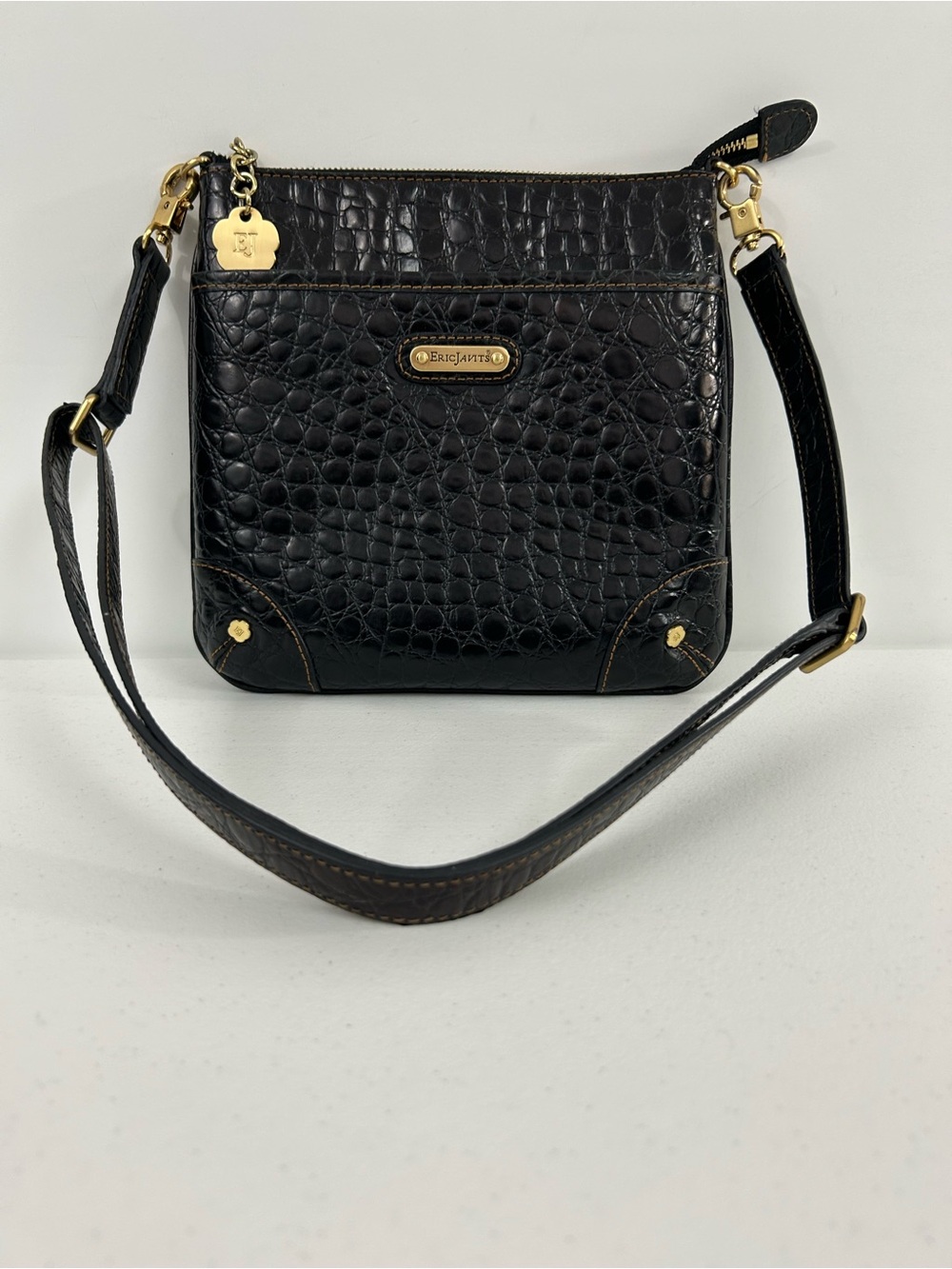 Eric Javits Croc-Embossed Black Leather Purse